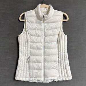 Heatkeep Vest M Off White Puffer Down Filled Quilted Zip Sleeveless Jacket Gilet